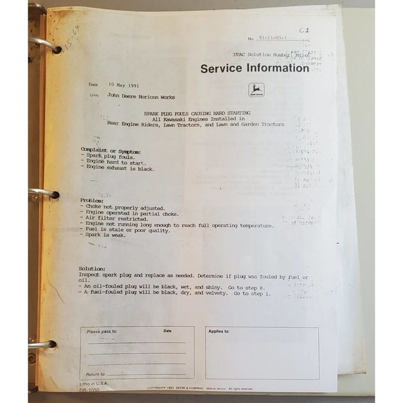 John Deere Training Center Binder with Service Information 1991 - Picture 2 of 4